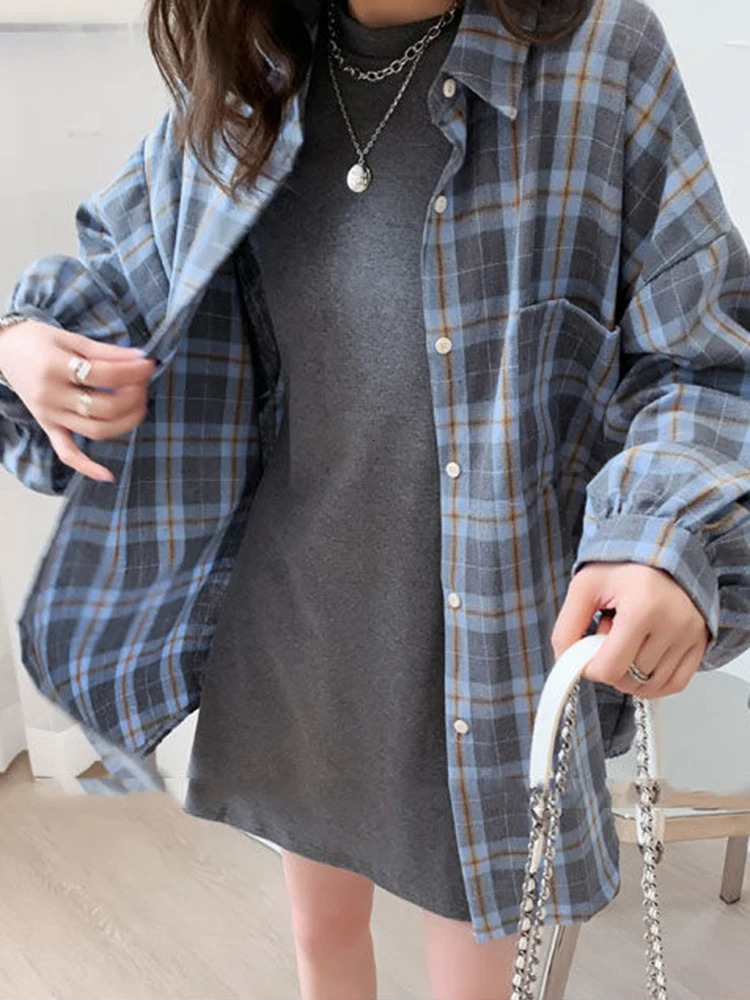 JMPRS Fashion Plaid Women Shirt Korean Oversize Tops Harajuku Daily Allmatch Long Sleeve Chic Female Yellow Shirts 250219