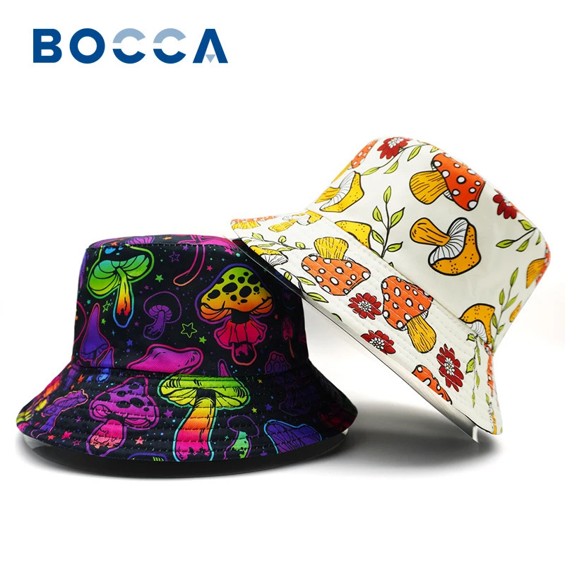 Bocca Cartoon Mushroom Printing Bucket Hat Colorful Pattern Fisherman Hats Double Sides Panama Cap Unisex Selling Style 250117