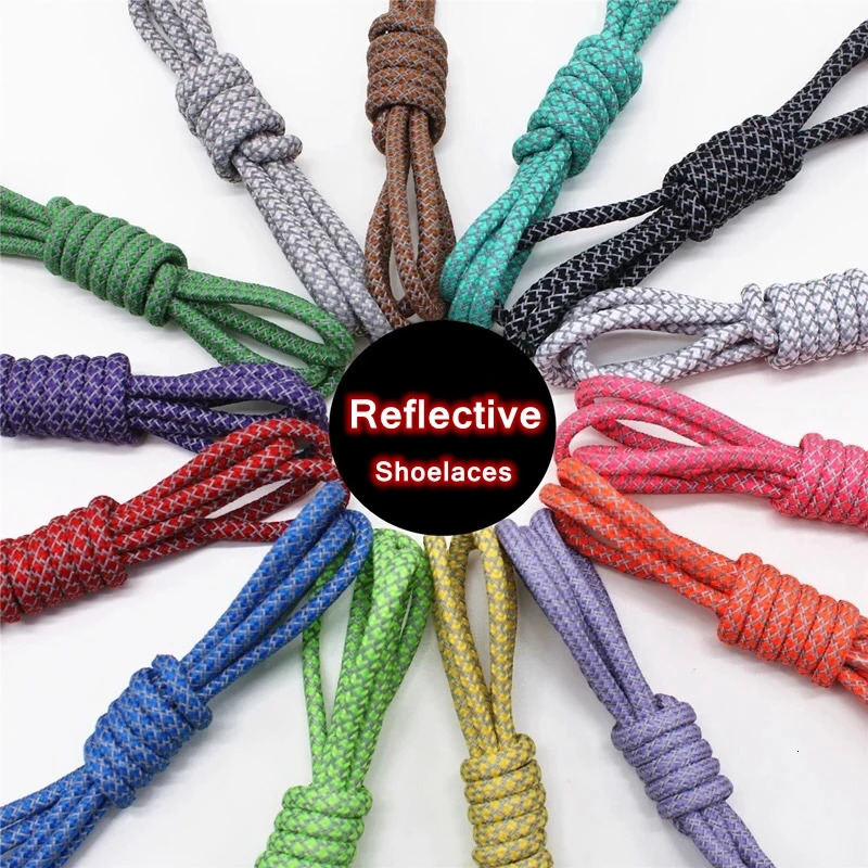 1Pair 19 Colors Reflective Shoelaces Round Sneakers Shoe Laces Kids Adult Outdoor Sports Length 100 120 140 160CM w250219