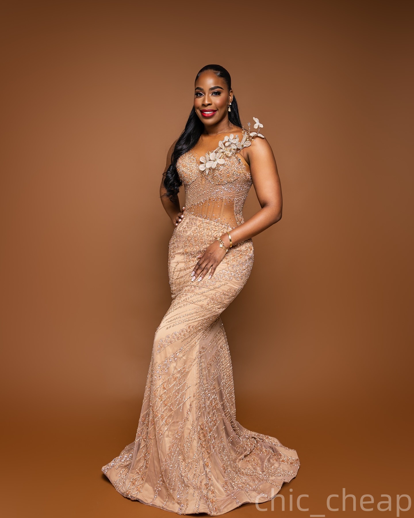Champagne Mermaid Prom Dresses 2025 Illusion Beaded Crystals Florals Evening Formal Party Second Birthday Engagement Gowns Plus Size Dress For Special