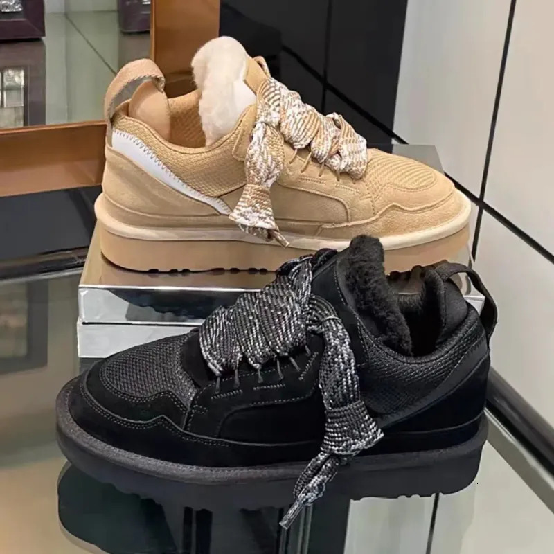 Lowmel Trainers Casual Shoes Sneakers Classic Womens Baskets Sand Wool Sheepskin Canvas Cold Designer Genuine Leather