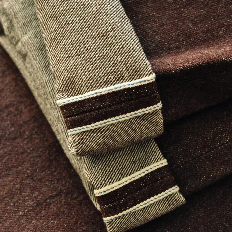 Saucezhan Men Jeans Brown Trousers Selvedge Denim for Taper Fit Mens vintage 138 Oz 250219
