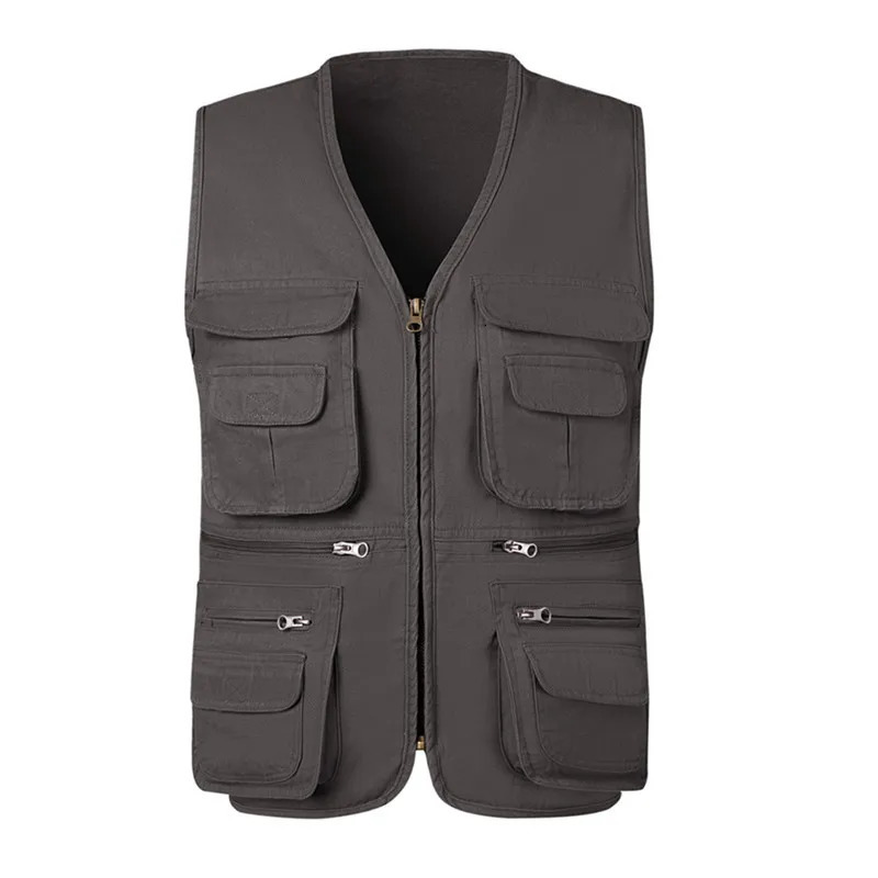Mens Cargo Vest Winter Thick Fleece Warm Sleeveless Jacket Solid Color Tactical Coat Men Pockets Work Waistcoat 6XL 250219