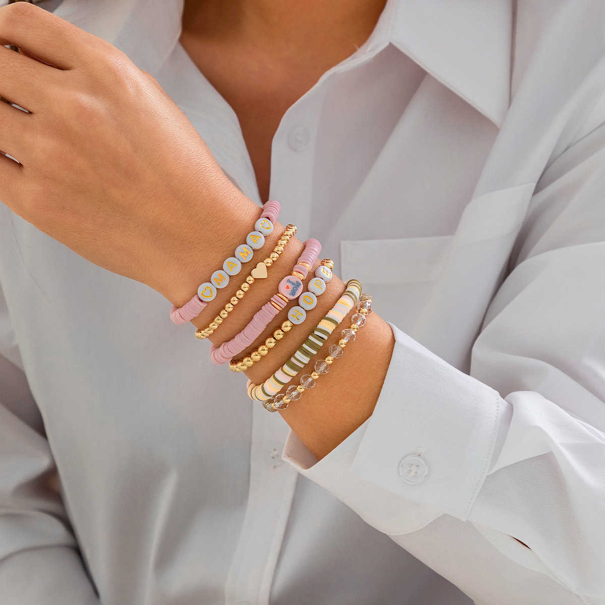 Charm Bracelets Mothers Day Letter Bracelet Set Versatile Gift Commemorative Mom Beaded Handmade for Women H25220 1 GYZZ