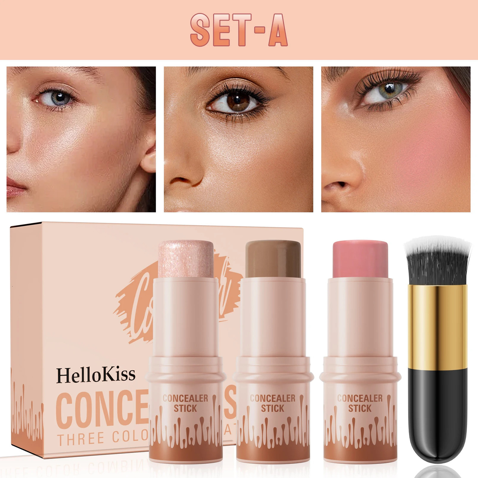 4Pcs Makeup Face Contouring Bronzer Stick Multifunctional Highlighter Silkworm Blusher Rouge Cream Modify Concealer 250214