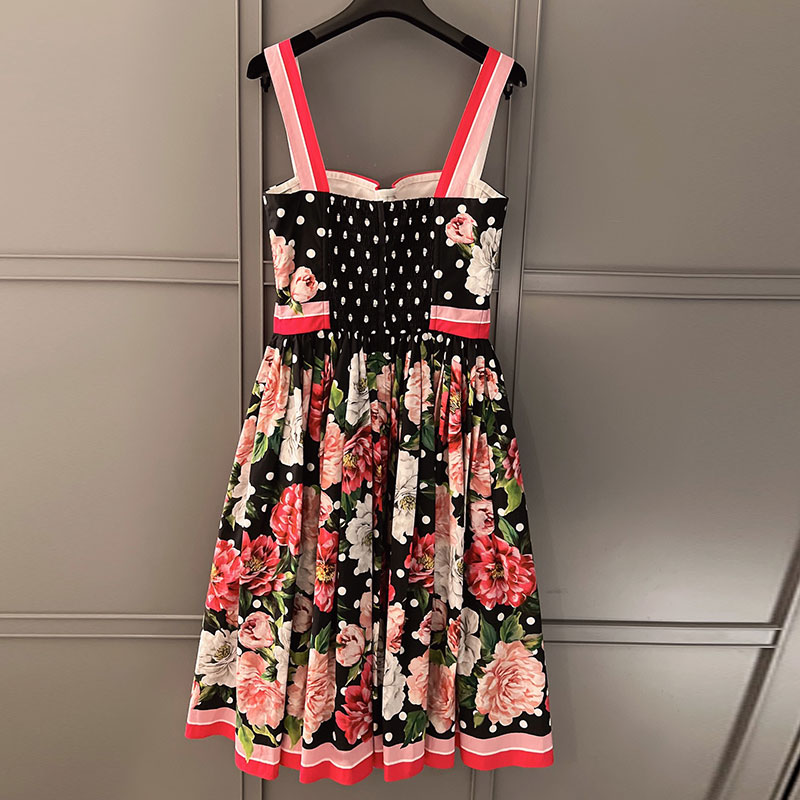 Women's Floral Print Cotton Camisole Dress Vacation Style Knee-Length Strapless Pleated Clothes Waist-Defining Elegant Classic Spring Luxury Desi