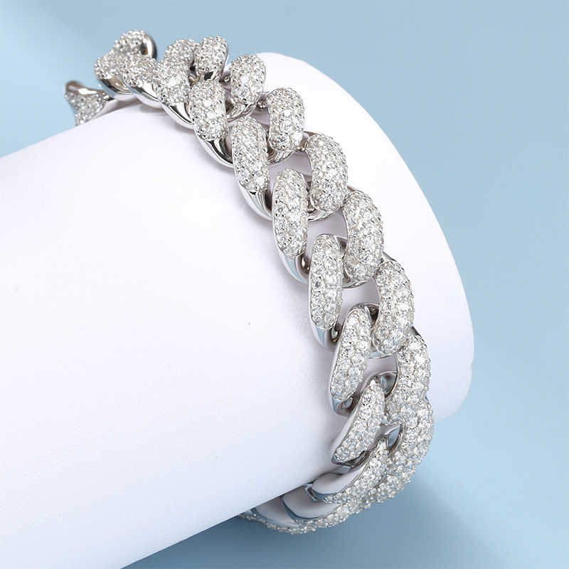 Wholesale Buss Down 25cts Sterling Silver Cuban Llink Hip Hop 18K White Gold Plated Moissanite Cuban Bracelet for Men