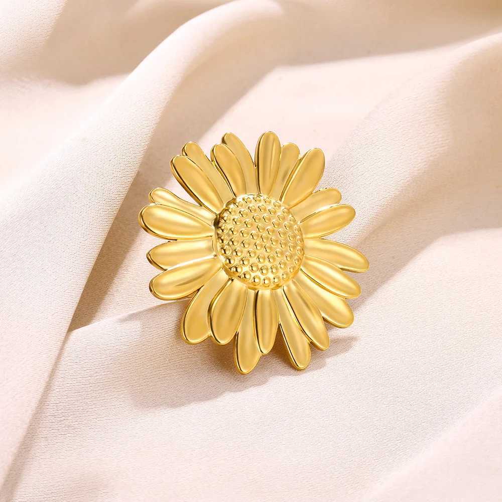 Exaggerated Big Suower Open Ring For Wen Gold Color Stainless Steel Square Ring Bohen Jewelry Wedding Gift X250220