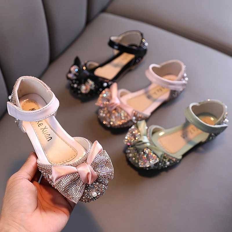 Kids Princess Shoes Luxurious Party Wedding Sequins 21-30 Infant Girls Mary Janes Glitter Fashion Pink Green Children Flats X250220