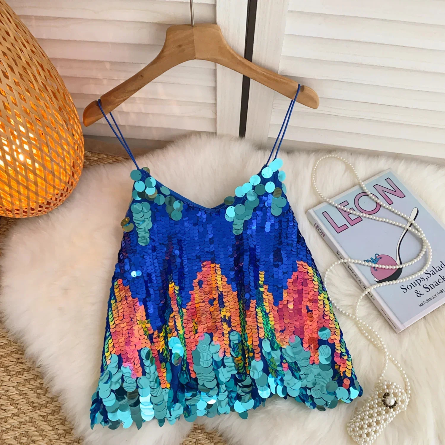 Shinning Sexy Tank Top Women Spaghetti Strap Sequins Slim Cropped Camisole Female Sleeveless Sling Vest Summer Drop 250218