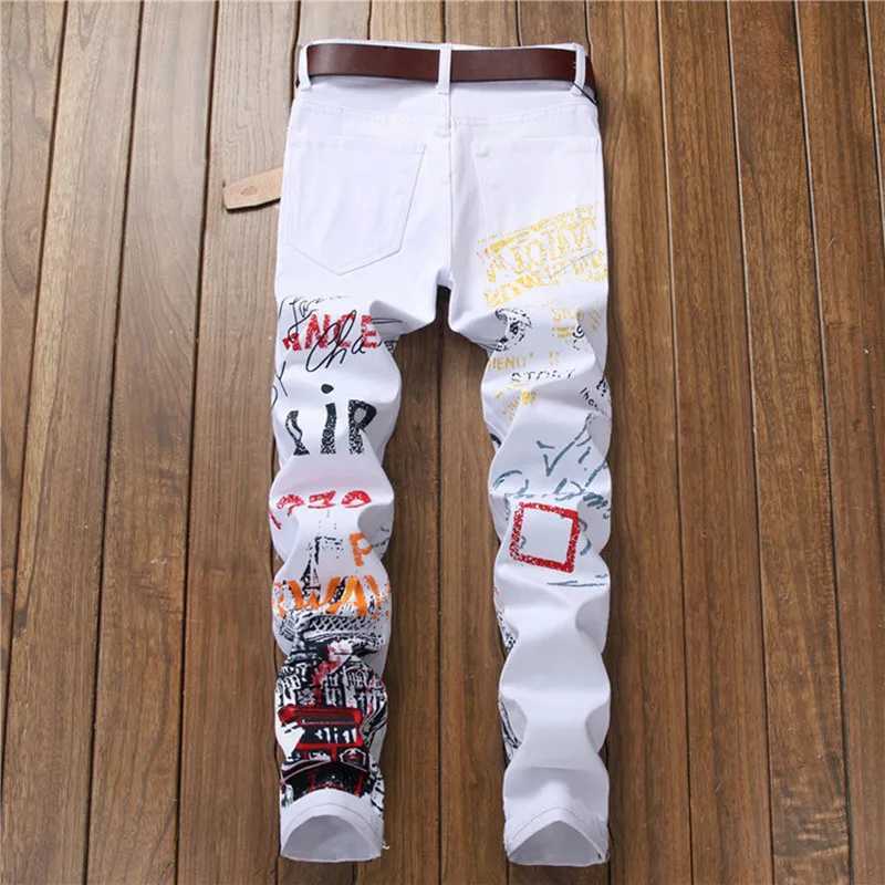 New European-Style Digital Print Men Jeans Slim Fashionable Trousers Stretch Pants Small Feet Casual High Quality Denim Pants X250220