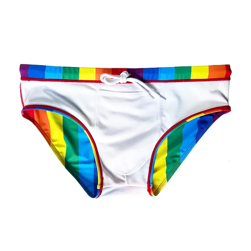 Rainbow striped swimming trunks swimsuits mens surfing shorts 250220