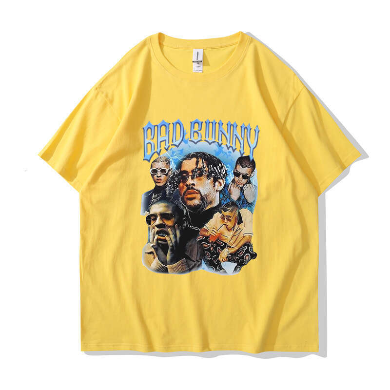 200g fabric cotton T European size new Bad bunny fashion hip-hop T-shirt print