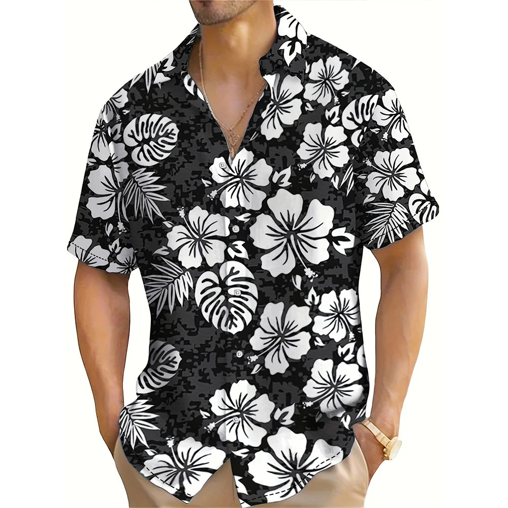 3D Floral Pattern Print Mens Short Sleeve Button Up Lapel Shirt For Summer Holiday Resort Hawaiian Style Shirt Men Oversized 250219