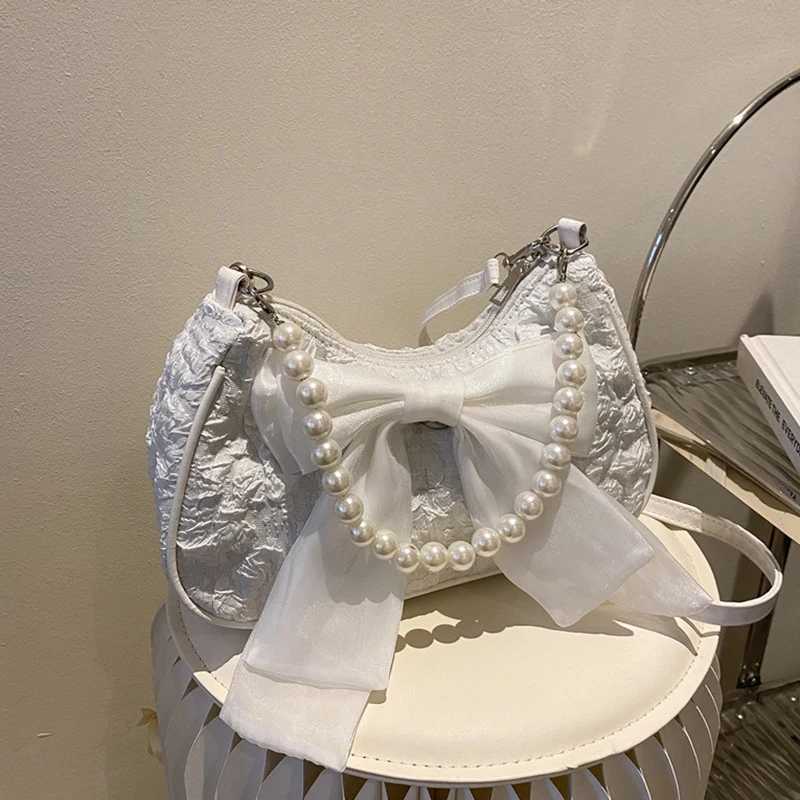 Pearl Vintage Handbag Bow Crossbody Bag Fashionable Womens Trendy Shoulder Bag Y250218