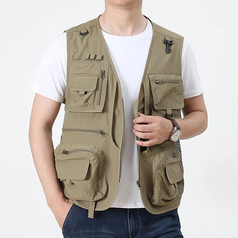 14 Pockets Summer Men US Tactical Hiking Fishing Vest Mens Pographer Waistcoat Mesh Cargo Sleeveless Jacket Tool Vest 7XL 250219