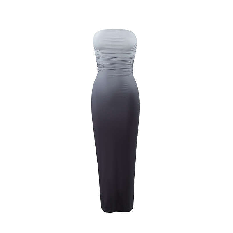 Wholesale of women's clothing, European American summer slim fit, sexy strapless, gradient color, medium to long one-step skirt, factory straight