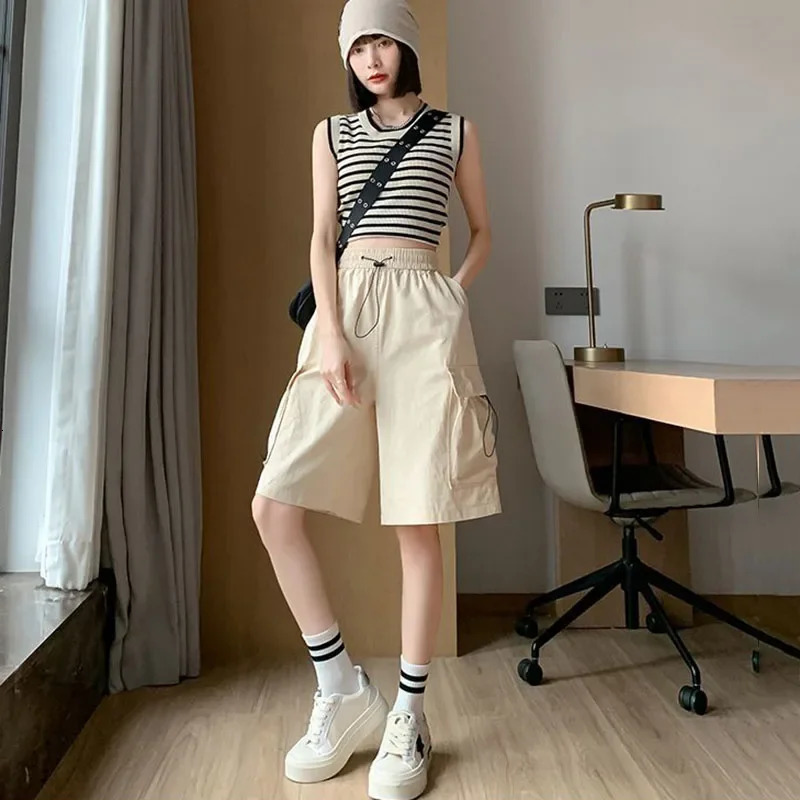Xpqbb Cargo Shorts for Women Harajuku High Waist Baggy Y2K Hip Hop Shorts Woman Streetwear Trendy Big Pocket Bf Short Pants 250219