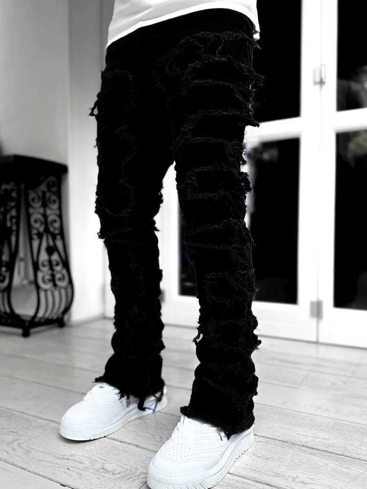 Fashion Stretch Patch Mens Jeans 2023 Patchwork Creative Tassels Decoration Straight Denim Trousers For Men Hip Hop Jean Pants X250220