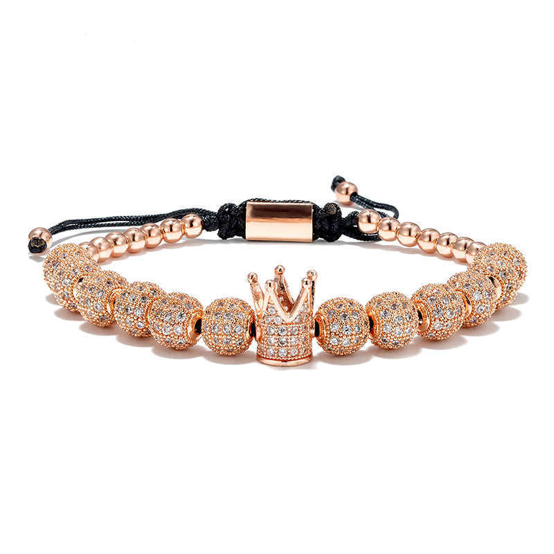 Charm Bracelets Popular micro inlaid zircon copper diamond ball crown hand woven adjustable bracelet H25220
