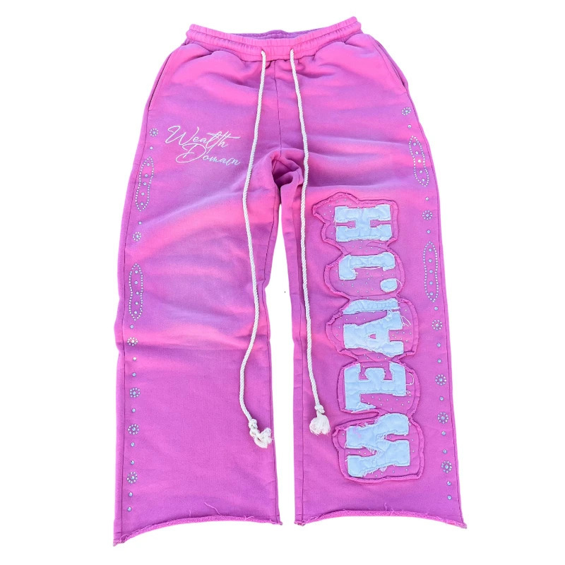 Wealth Gemstone Sweatpants Y2K Embroidered s Diamond Decoration Women Men Streetwear Retro Heavyweight Loose Casual Pants 250220