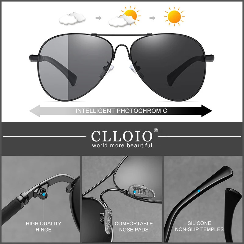CLLOIO Alloy Sunglasses Polarized Mens Sun Glasses Women Fashion Pilot Gradient Eyewear Pochromic Oculos De Sol 250214