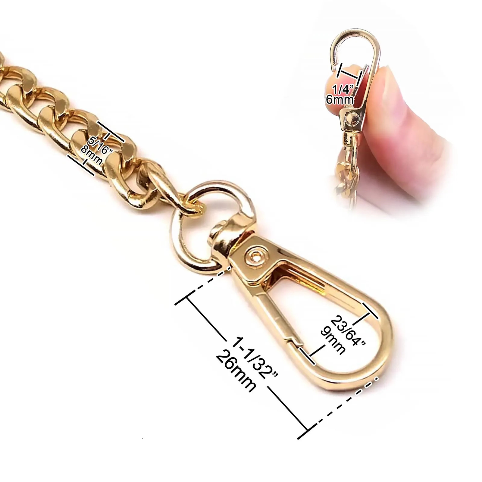 Metal 40 60 80 100 120cm handbag wallet chain leather shoulder bag cross strap replacement fixed 2 buckles snap clip 3 colors 250213