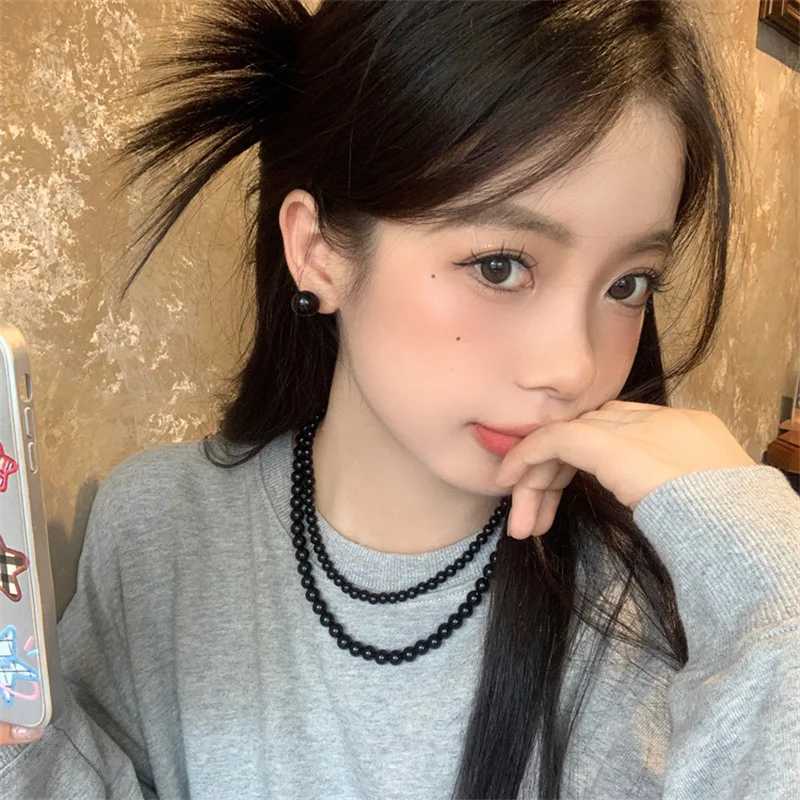 2024 New Punk Smooth Black Round Beads String Necklace for Women Men Unisex Acrylic Beads Choker Jewelry on The Neck Collar GiftXJ250219