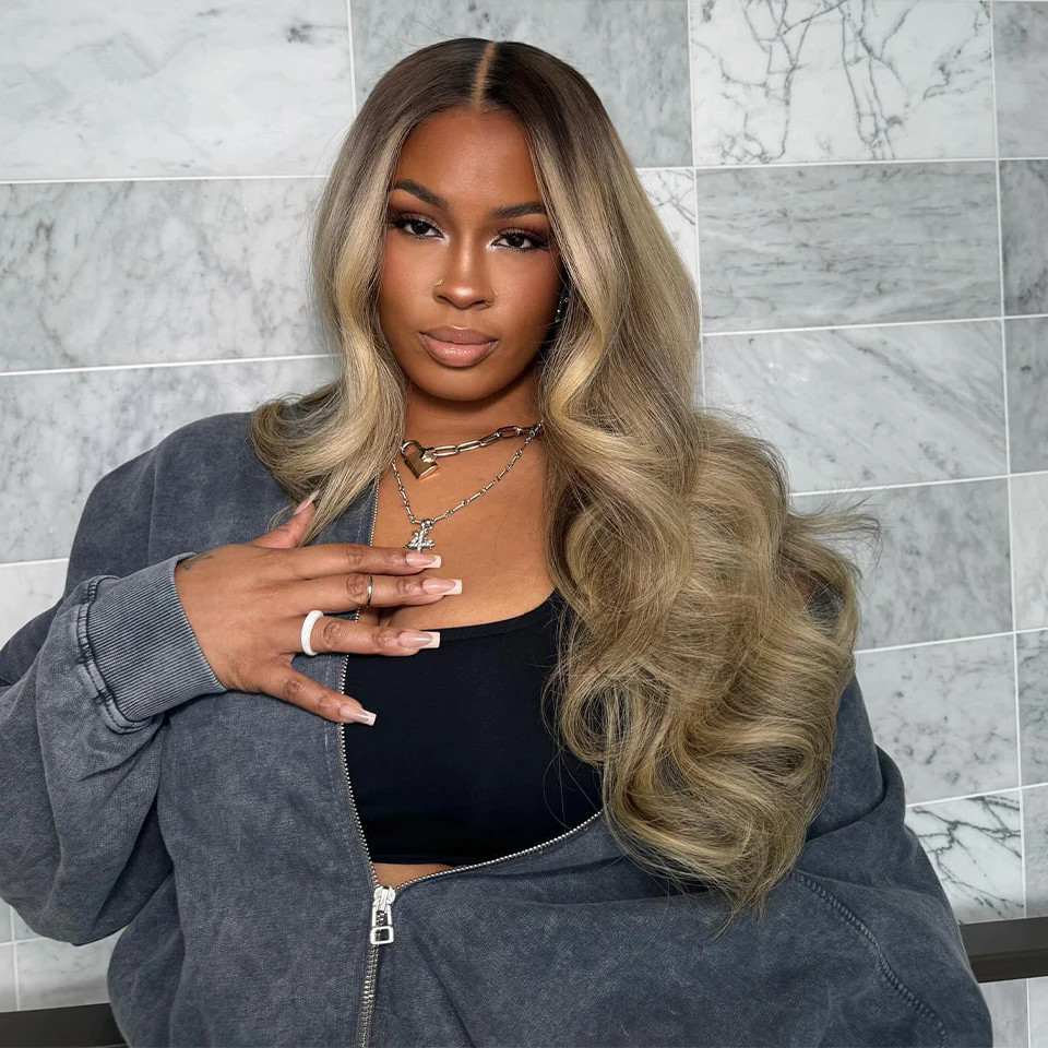 HD Ash Blonde Highlight Lace Front Wigs Human Hair heavy density Body Wave Lace Frontal Wigs Pre Plucked For Women 180%