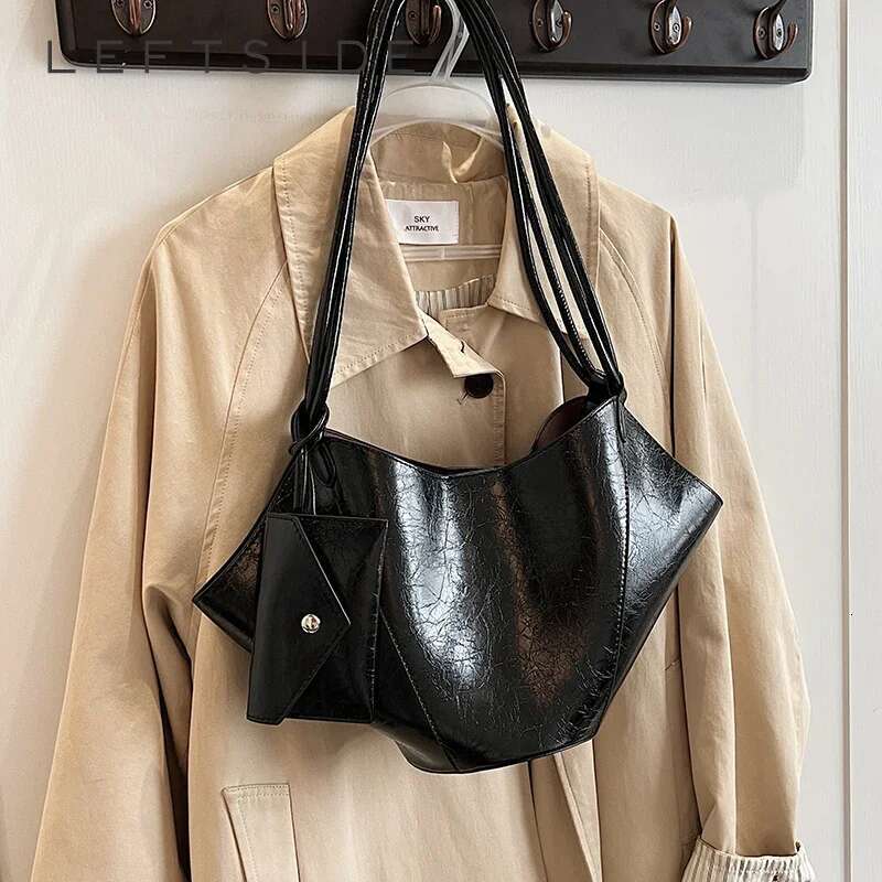 LEFTSIDE 2 Pcs/Set Leather Tote Bags Lady Winter Underarm Shoulder Bag For Women 2024 New Fashion Trend Y2k Handbags And Purses