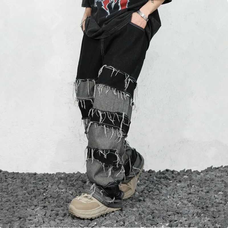 2023 Clothing Grunge Y2K Streetwear Baggy Stacked Jeans Pants Men Clothing Patchwork Straight Loose Long Trousers Pants Men X250220