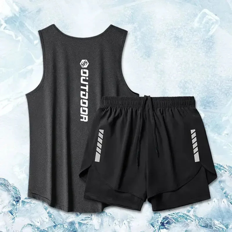 Sport Suits Men Summer Thin Quick Drying Vestshorts Mans Set Fitness Running Suit Twopiece Mesh Ventilation Tracksuit 250220