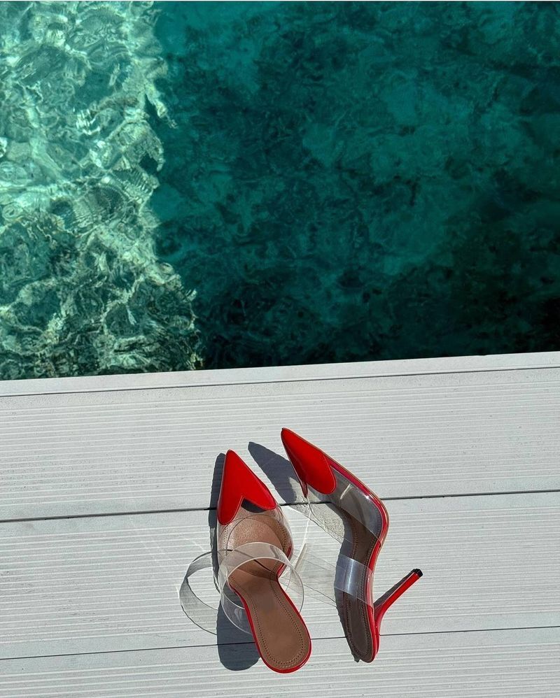 Ladies New Pointed Shallow Mouth Love Ing PVC High Heel Sandals