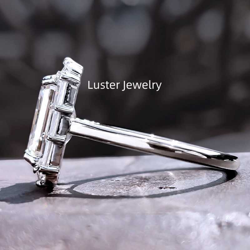 Luster Jewellery 10/14k D Color Emerald Cut Diamond Moissanite 18k Gold Real Gold Rings