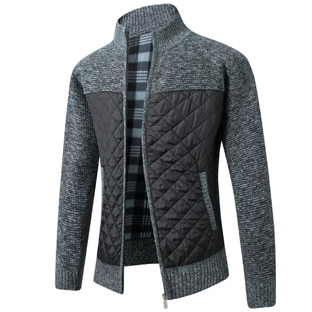 Autumn Winter Mens Jacket Slim Fit Stand Collar Zipper Men Solid Thick Warm Sweater 250214
