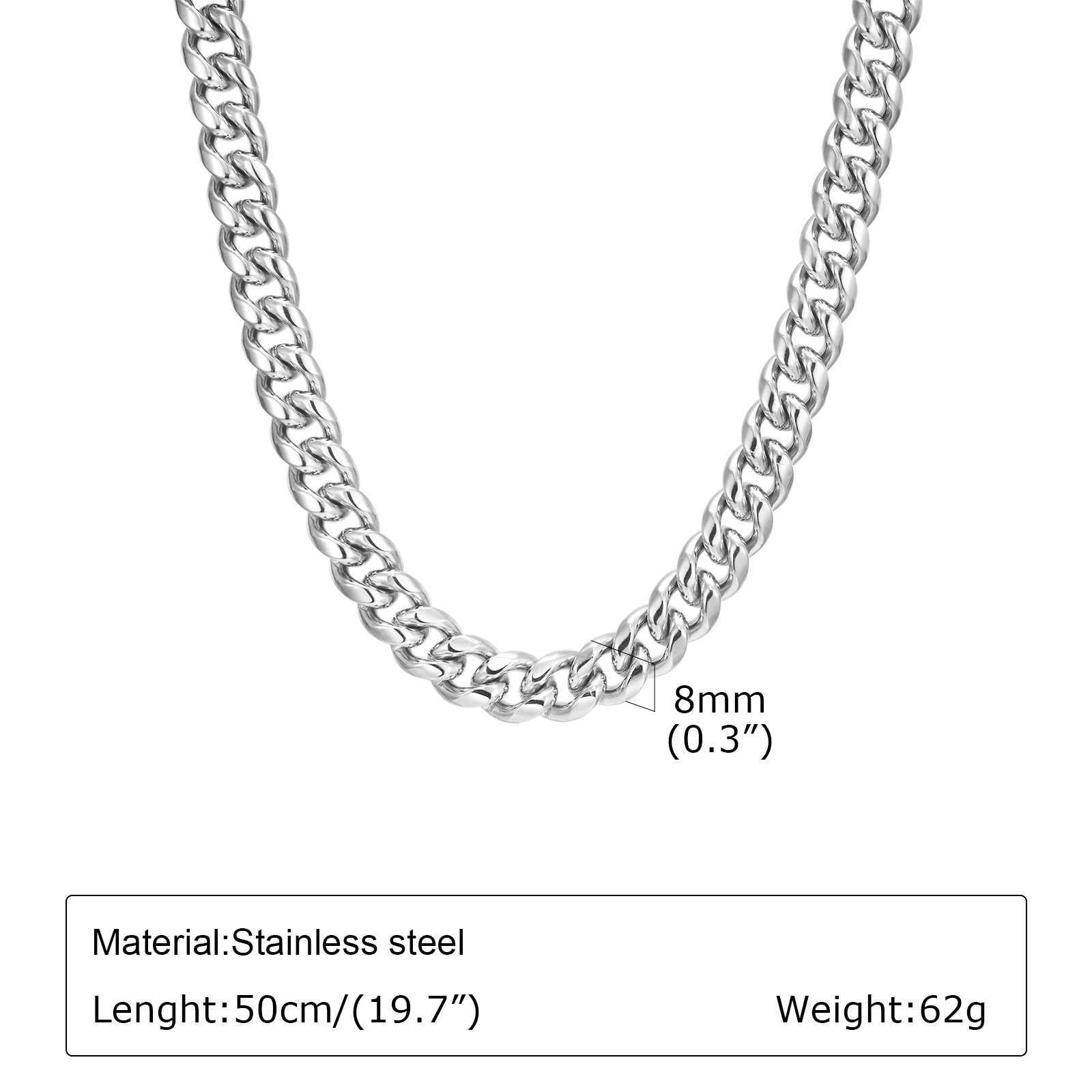 Vnox Never Fade 5mm/6mm/8mm Steel Cuban Chain Necklace for Women MenWaterproof Silver Color Unisex Miami Cu Link Chain ChokerXJ250219