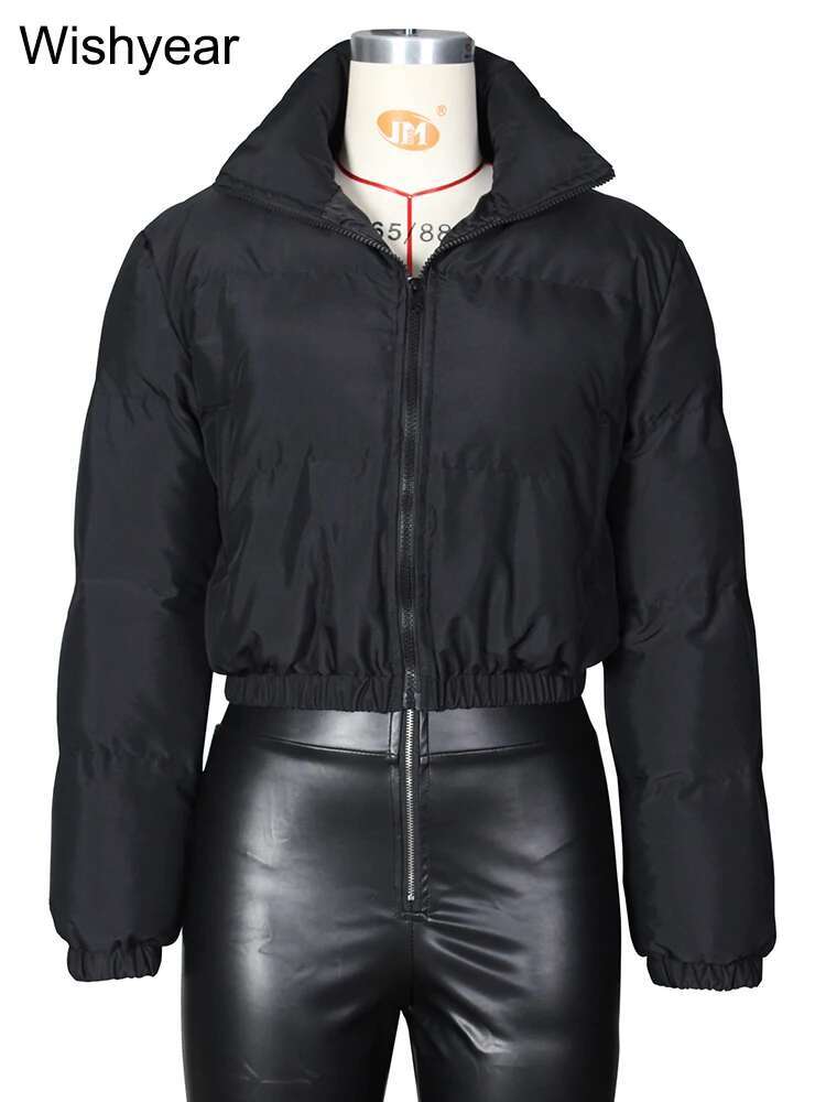 Winter Thick Warm Cotton Down Jacket Women Clothing Gray Zipper Short Puffer Parkas Coats Outwear Female Crop Tops Streetwear