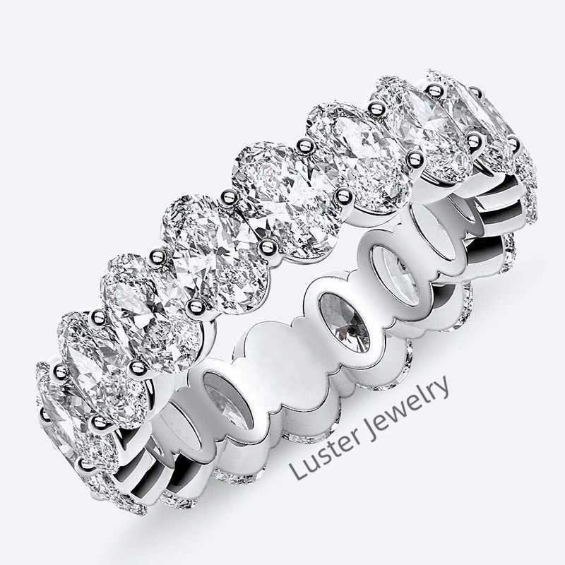 Luster Jewellery Bling D Color Wedding Ring Band Oval Moissanite Ring 925 Sterling Silver for Women Men