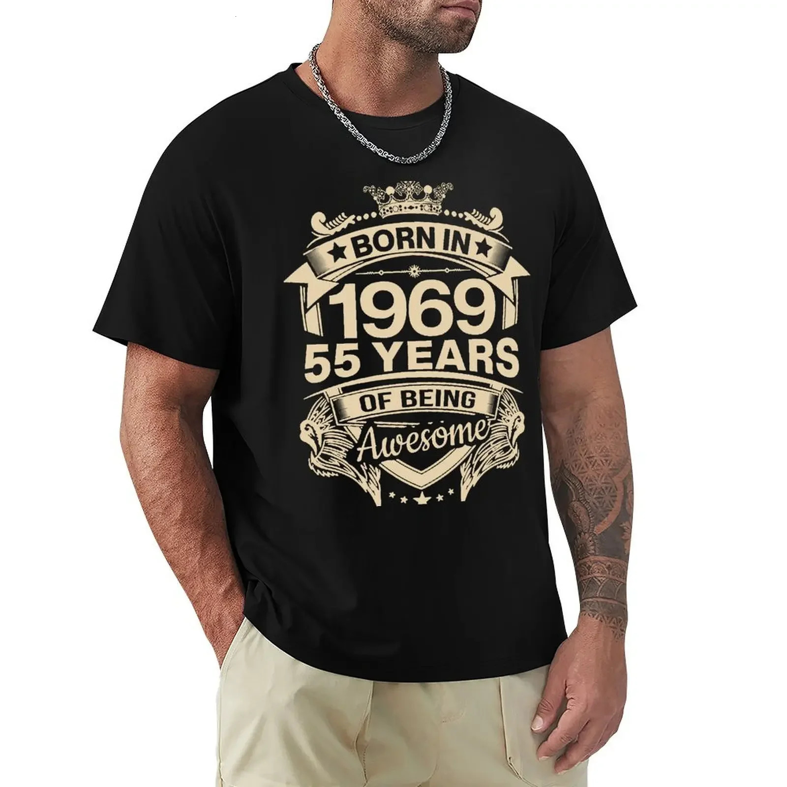Born In 1969 55 Years Of Being Awesome 55th Birthday Gift T Shirt Harajuku Short Sleeve Tshirt 100% Cotton Graphics Tops 250218