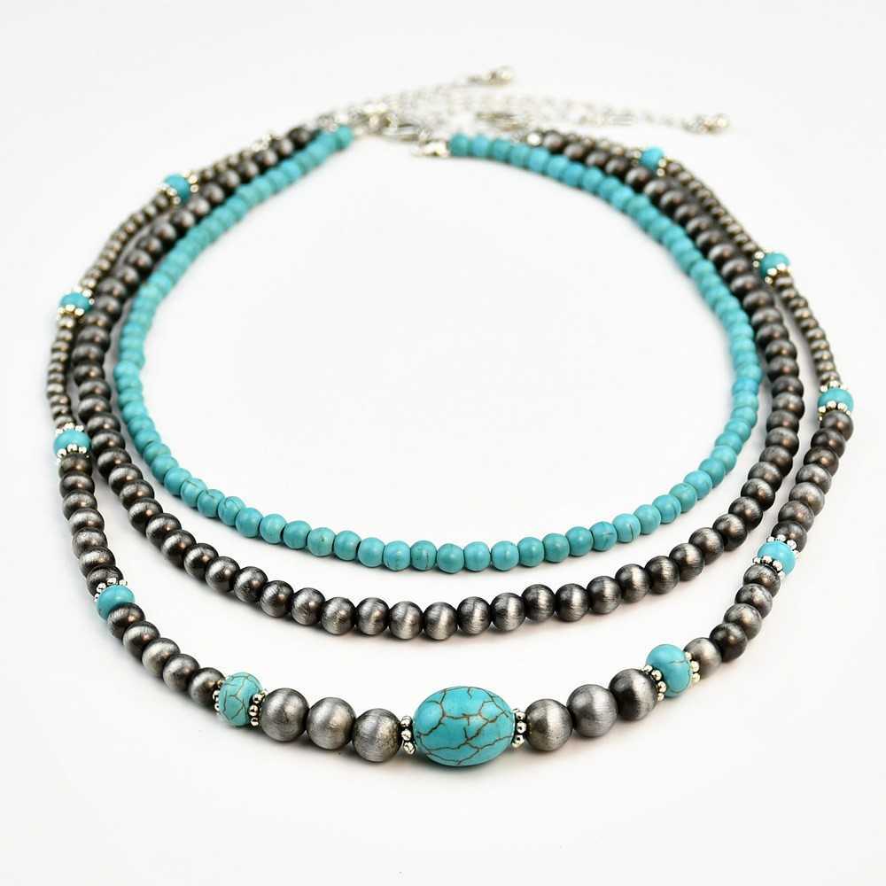 Pendant Necklaces Ethnic style Navajo jewelry turquoise bead necklace for women versatile and layered necklace accessory set H25219 2 UDFK