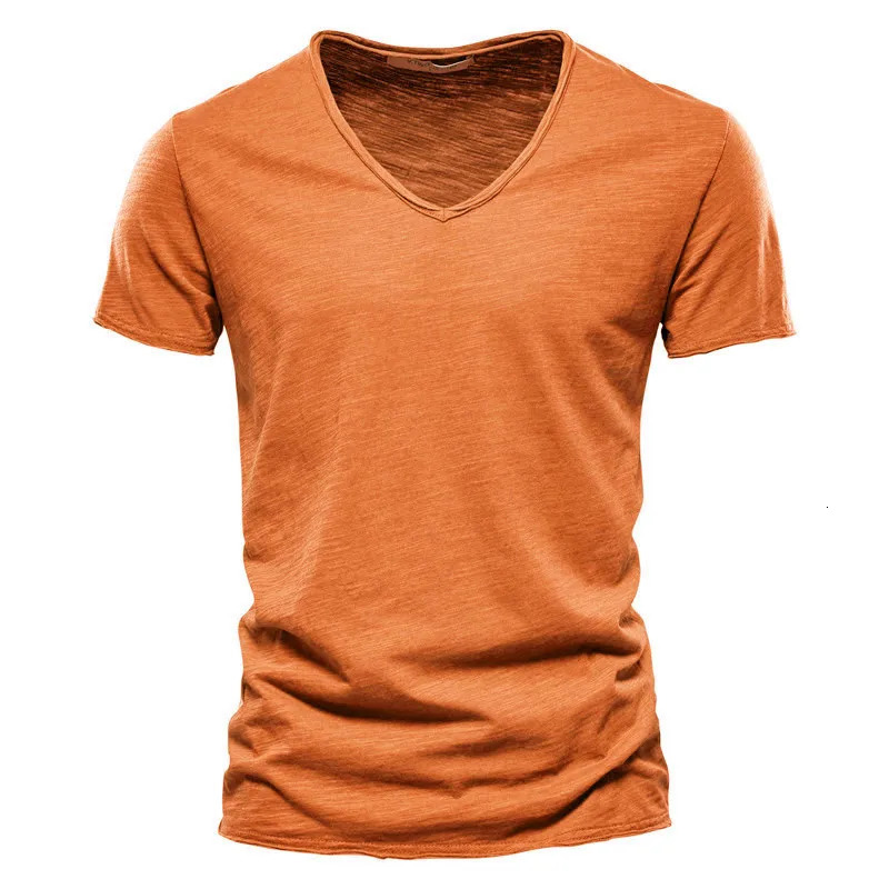 100% Cotton V-neck Mens T-shirt Fitness Sports Slim Fit Soild T-shirts Male Tops Tees Summer Short Sleeve T Shirt For Men 250220