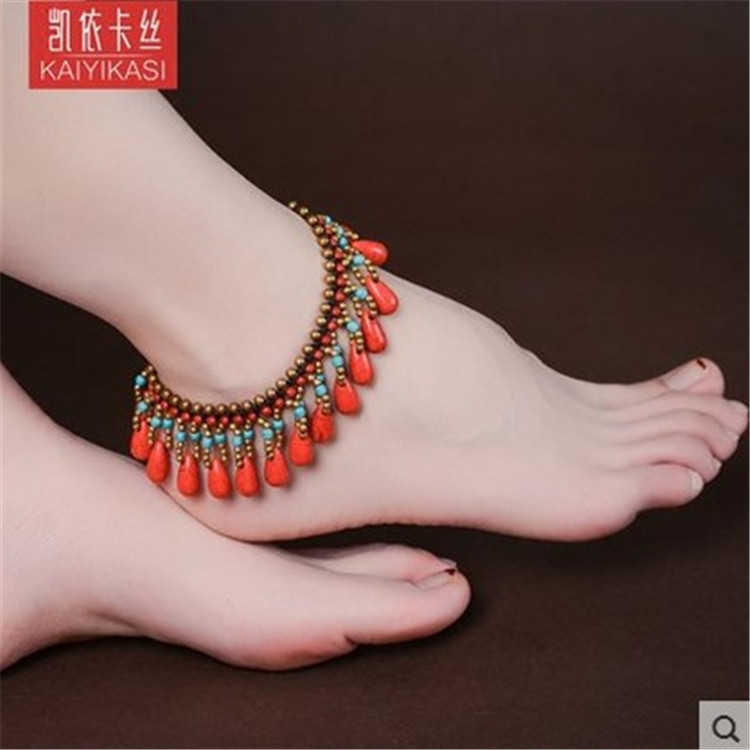 Pendant Necklaces Tibetan woven ethnic style multi-layered tassel ankle chains exotic palace style foot accessories womens antique style accessories H