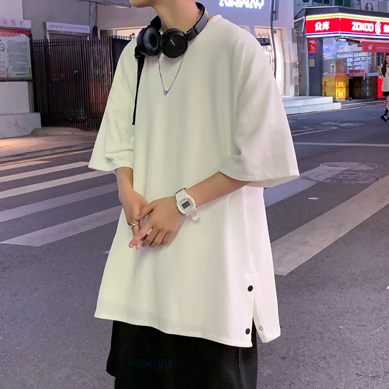 Plus Size 5XLM Mens Side Slit Tshirt Solid Color t shirt Men Women Causal Oneck Basic Male Oversized Tops 4 Colors 250213