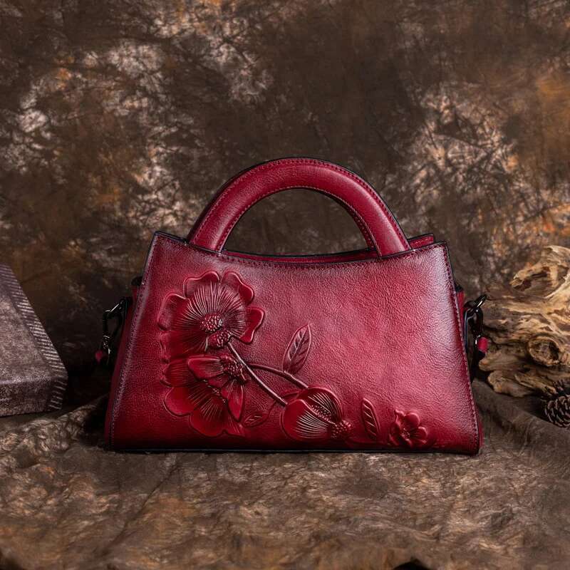 MOTAORA Handmade Genuine Leather Messenger For Women Emed Crossbody Shoulder Bag Ladies Designer Purse