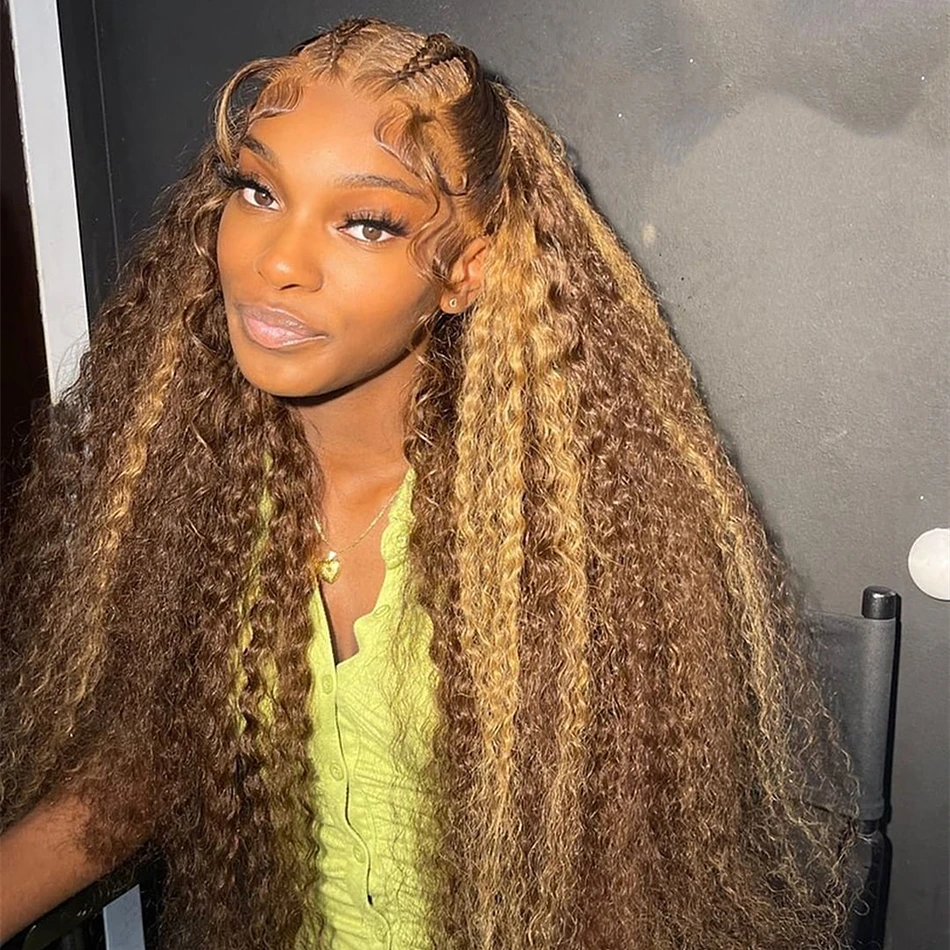 Free shipping Brazilian 30 40 Inch 4/27 Curly Ombre Highlight 13x4 Front Human Hair Deep Wave 13x6 Lace Frontal Wig Synthetic 250 Density for Women