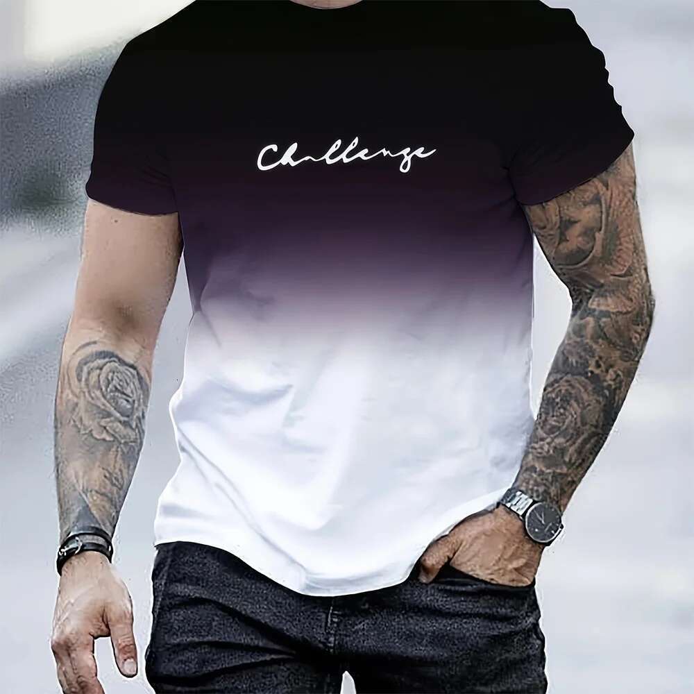 Fashion t-shirt couleur gradient for men, casual t-shirt Simple with print of letters, round neck, short sleeves,