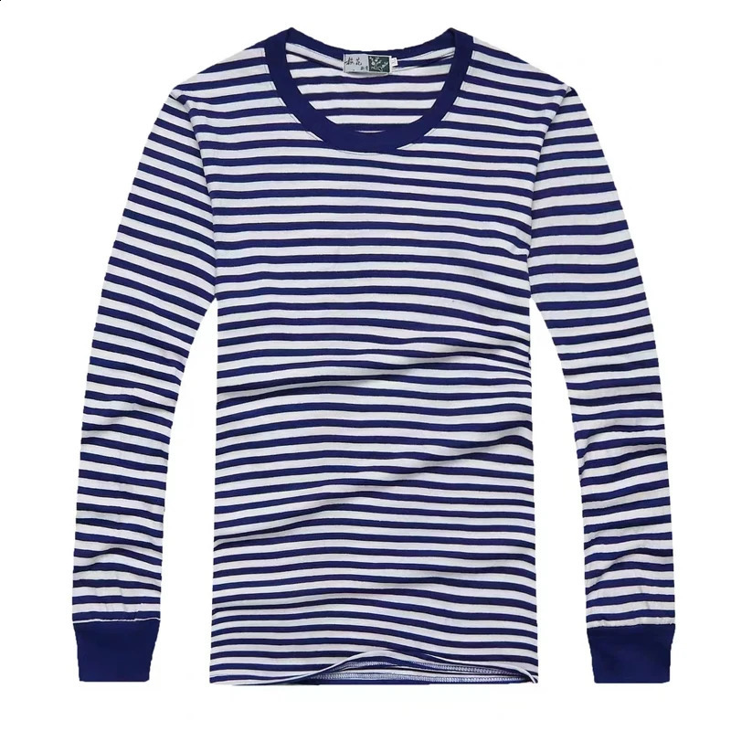 Mens Striped Long Sleeve Tshirt Retro Round Neck Rib Cuff Sailor Top Casual Pullover Navy Style Clothing 250218