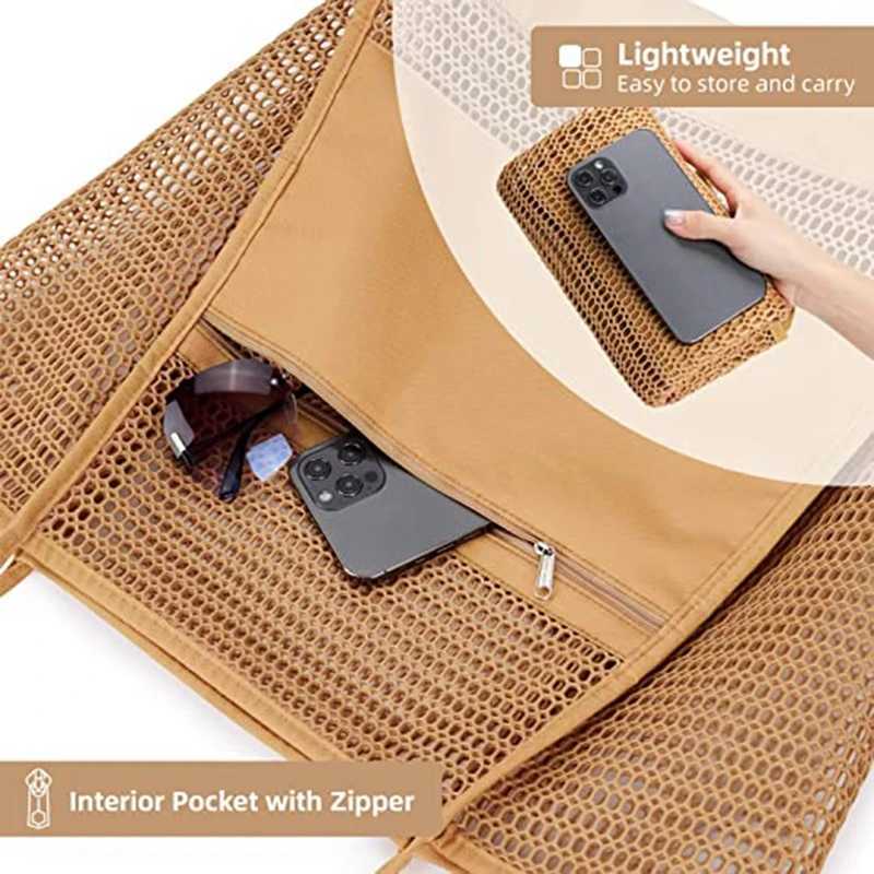 Lightweight Foldable Beach Mesh Tote Bag for Women Casual Tote Bag Shoulder Bag for Picnic Vacation Pool Trip Max 23L Z250219