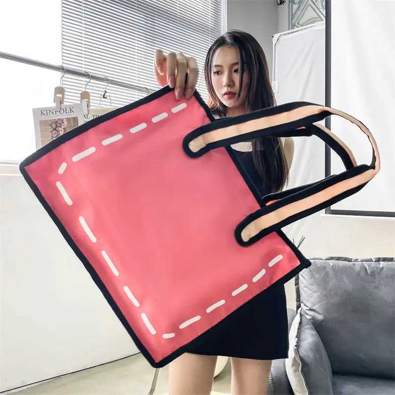 Womens handbag cartoon style nylon bucket casual zipper soft high-capacity shoulder bag shopping bag street style Z250219
