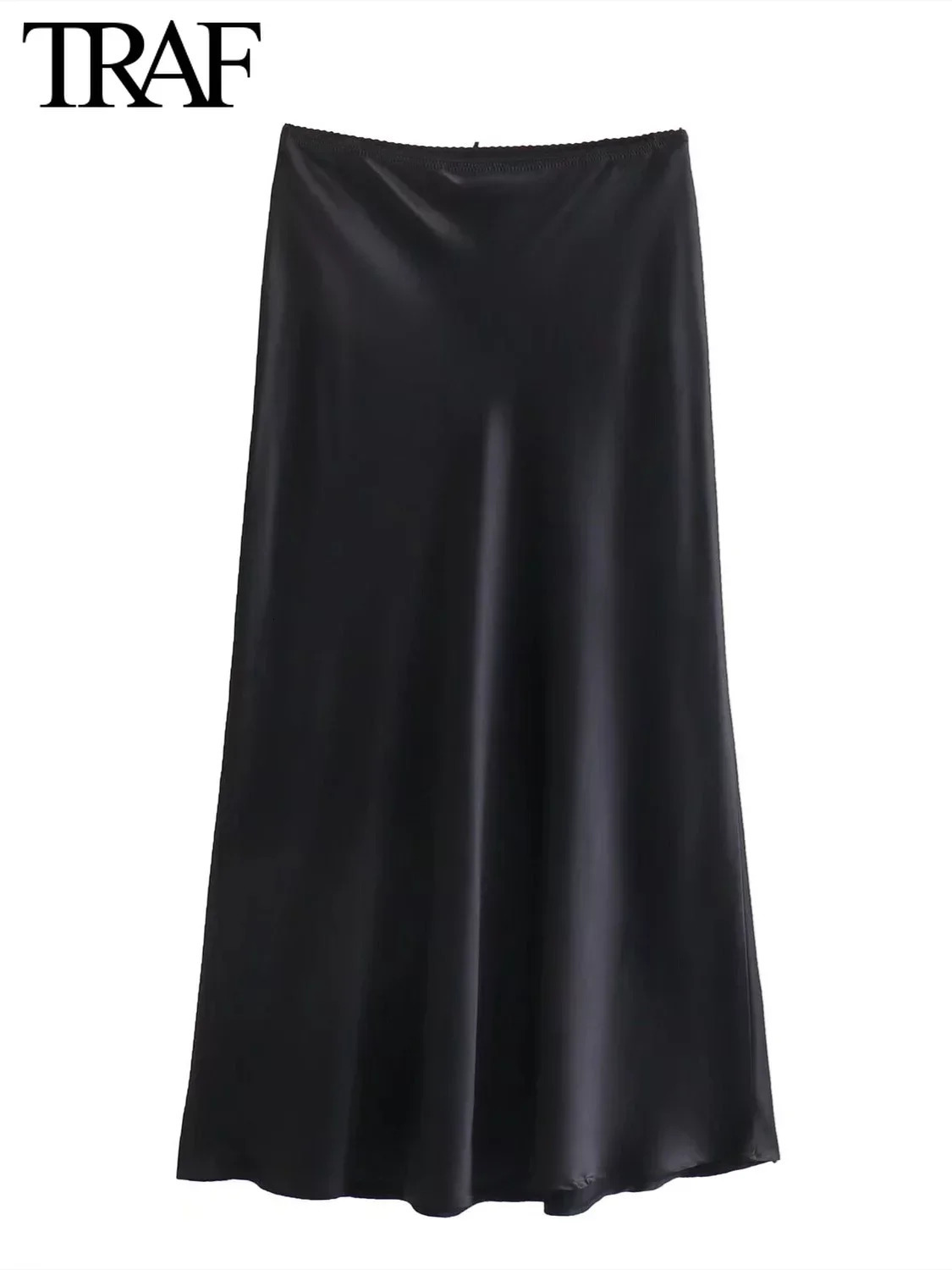 TRAF Women Fashion Spring Satin Texture Bow Decoration Vintage Chic Female High Waist H Line Long Skirts Mujer 250213